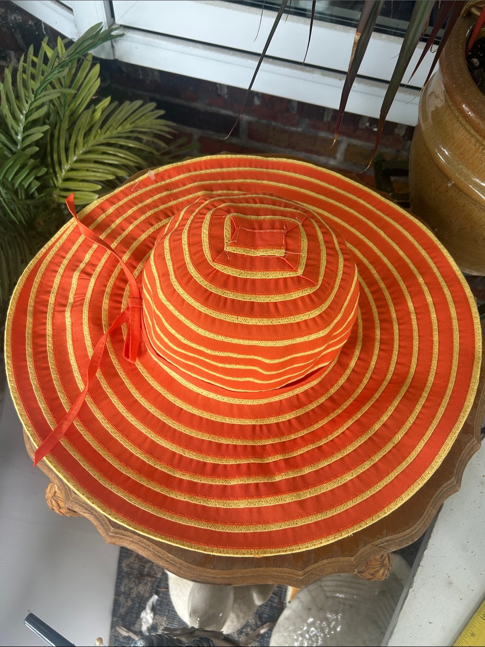 Orange & Yellow Stripe Wide Brim Floppy Sun Hat